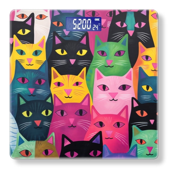 Bathroom Scale, Highly Accurate Digital Body Scale,Precisely Measures Weight up to 400 lbs-Colorful Cats Looking In Different Directions