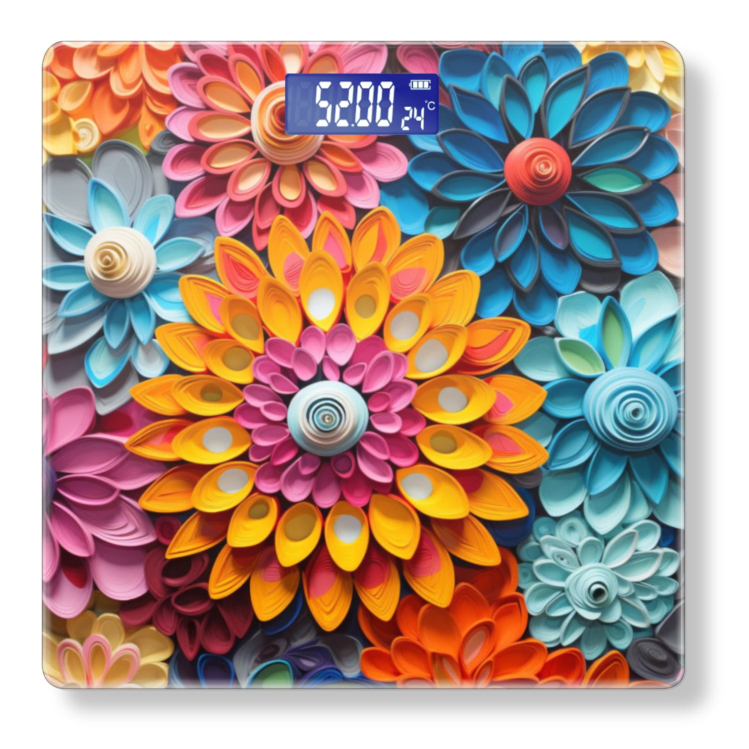 Bathroom Scale, Highly Accurate Digital Body Scale,Precisely Measures Weight up to 400 lbs-Colorful Flowers In Various Sizes And Shapes