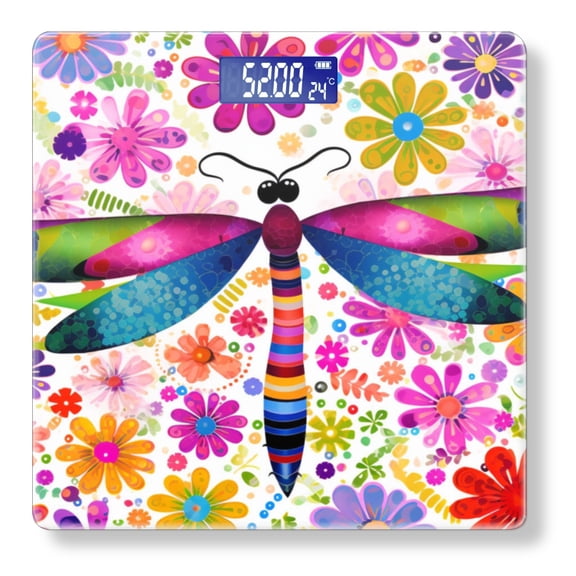 Bathroom Scale, Highly Accurate Digital Body Scale,Precisely Measures Weight up to 400 lbs-Colorful Flying Dragonflies With Flowers