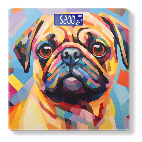 Bathroom Scale, Highly Accurate Digital Body Scale,Precisely Measures Weight up to 400 lbs-Colorful Geometric Abstract Painting Of Pug Dog Portrait