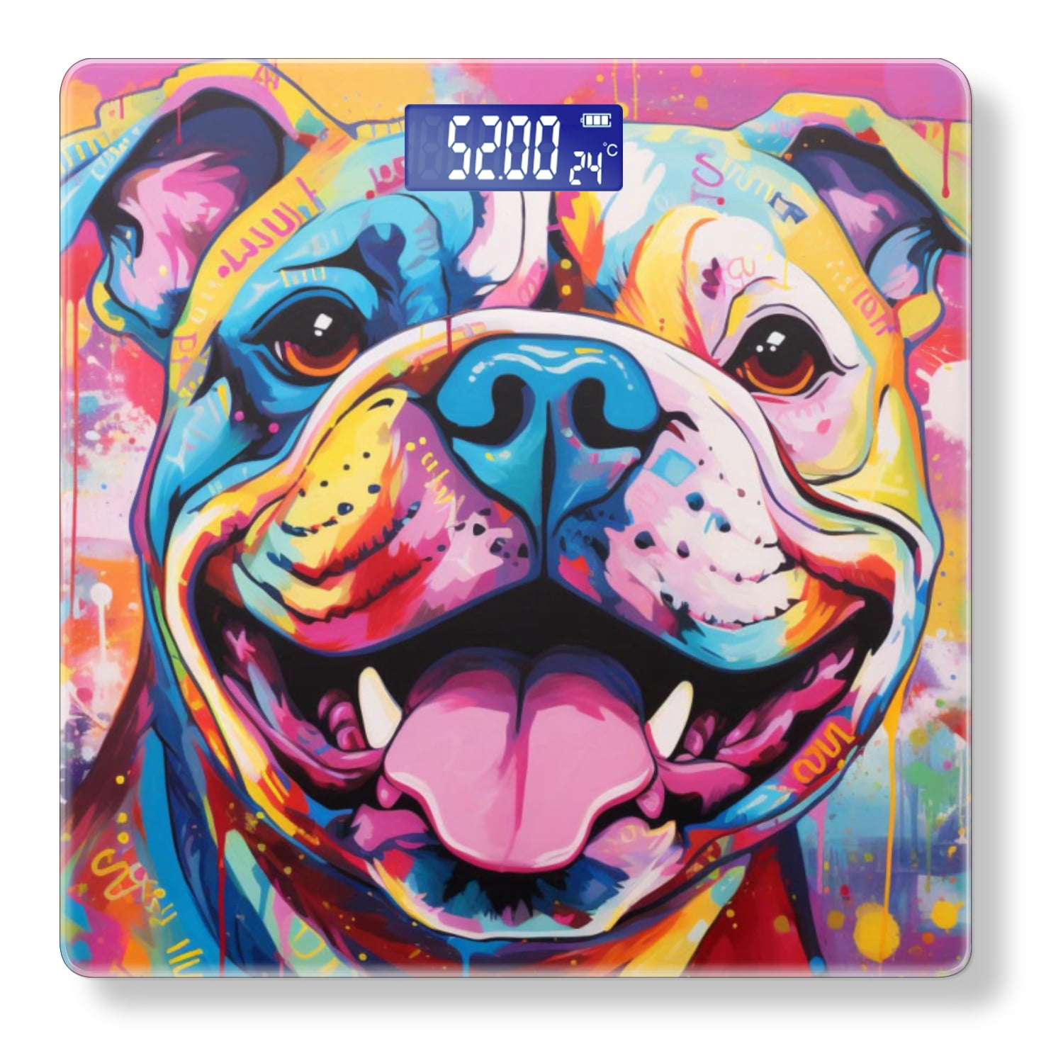 Bathroom Scale, Highly Accurate Digital Body Scale,Precisely Measures Weight up to 400 lbs-Colorful Graffiti Painting Of Smiling American Bulldog