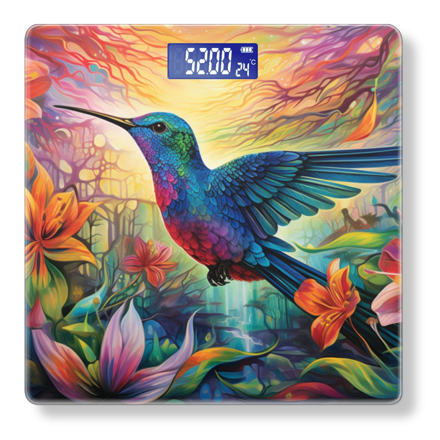 Bathroom Scale, Highly Accurate Digital Body Scale,Precisely Measures Weight up to 400 lbs-Colorful Hummingbird Surrounded By Flowers