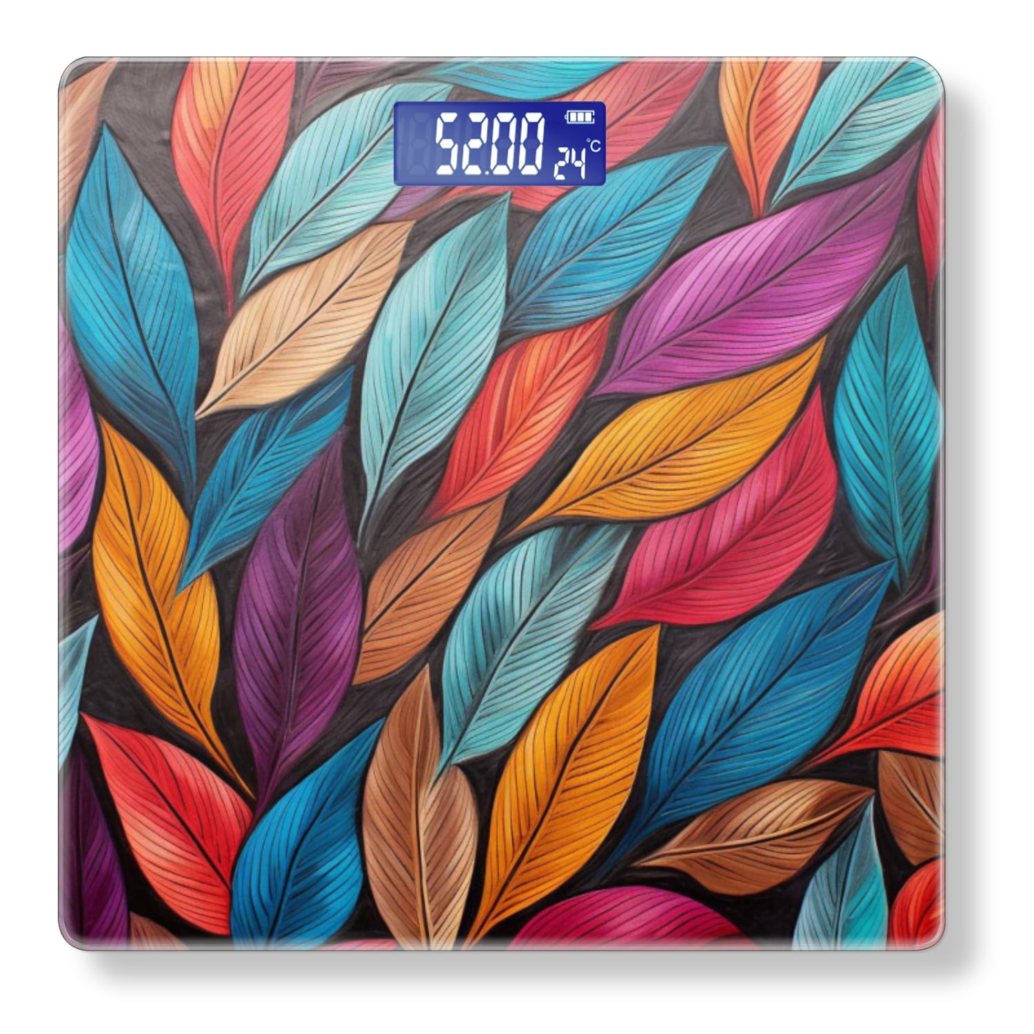 Bathroom Scale, Highly Accurate Digital Body Scale,Precisely Measures Weight up to 400 lbs-Colorful Leaves Pattern In The Style Of Vibrant Colors