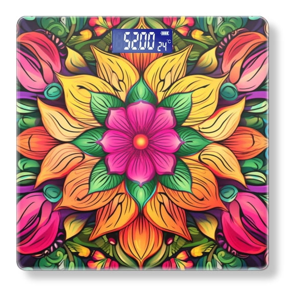 Bathroom Scale, Highly Accurate Digital Body Scale,Precisely Measures Weight up to 400 lbs-Colorful Mandala Flower With Leaves And Swirls