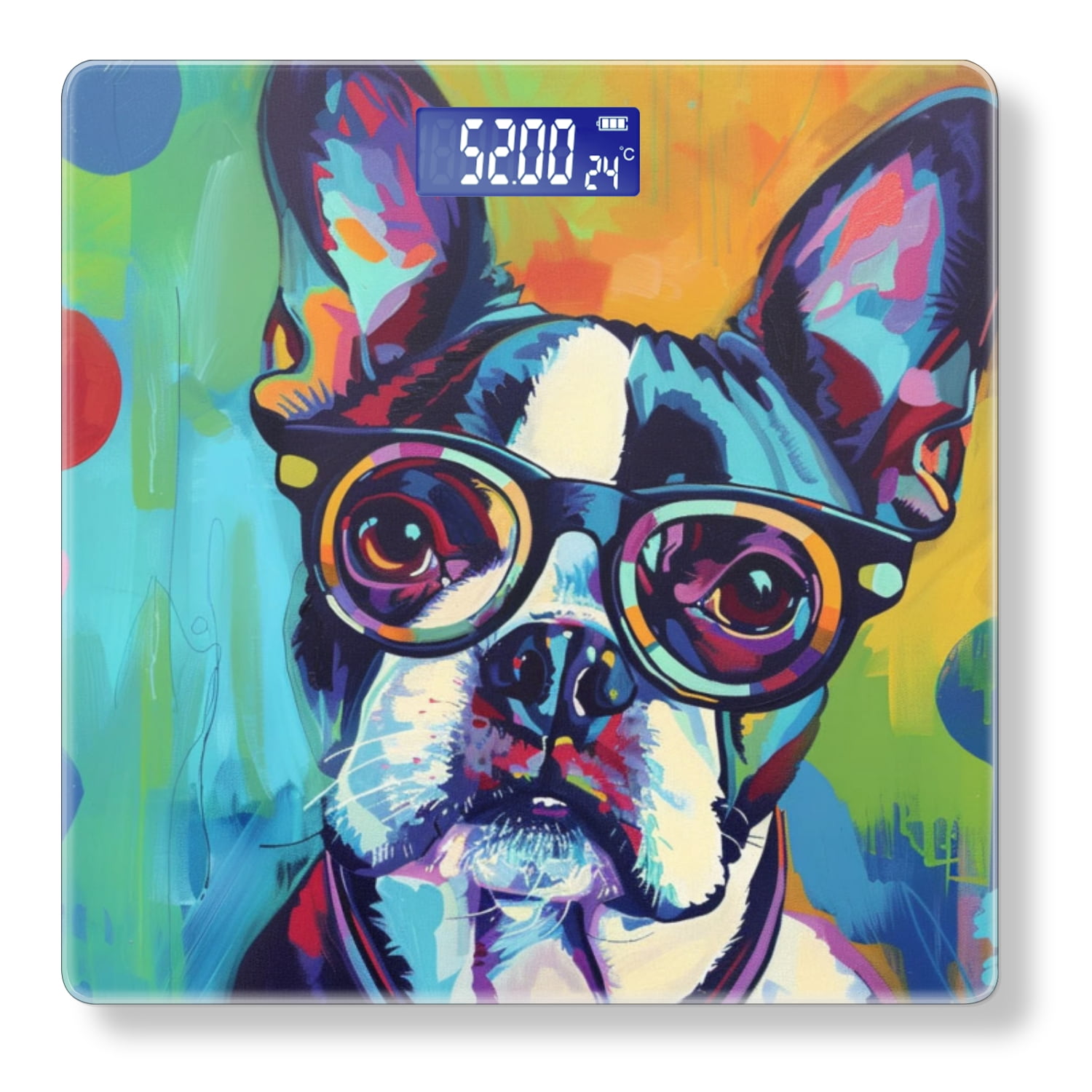 Bathroom Scale, Highly Accurate Digital Body Scale,Precisely Measures Weight up to 400 lbs-Colorful Painting Of Boston Terrier Dog Wearing Glasses