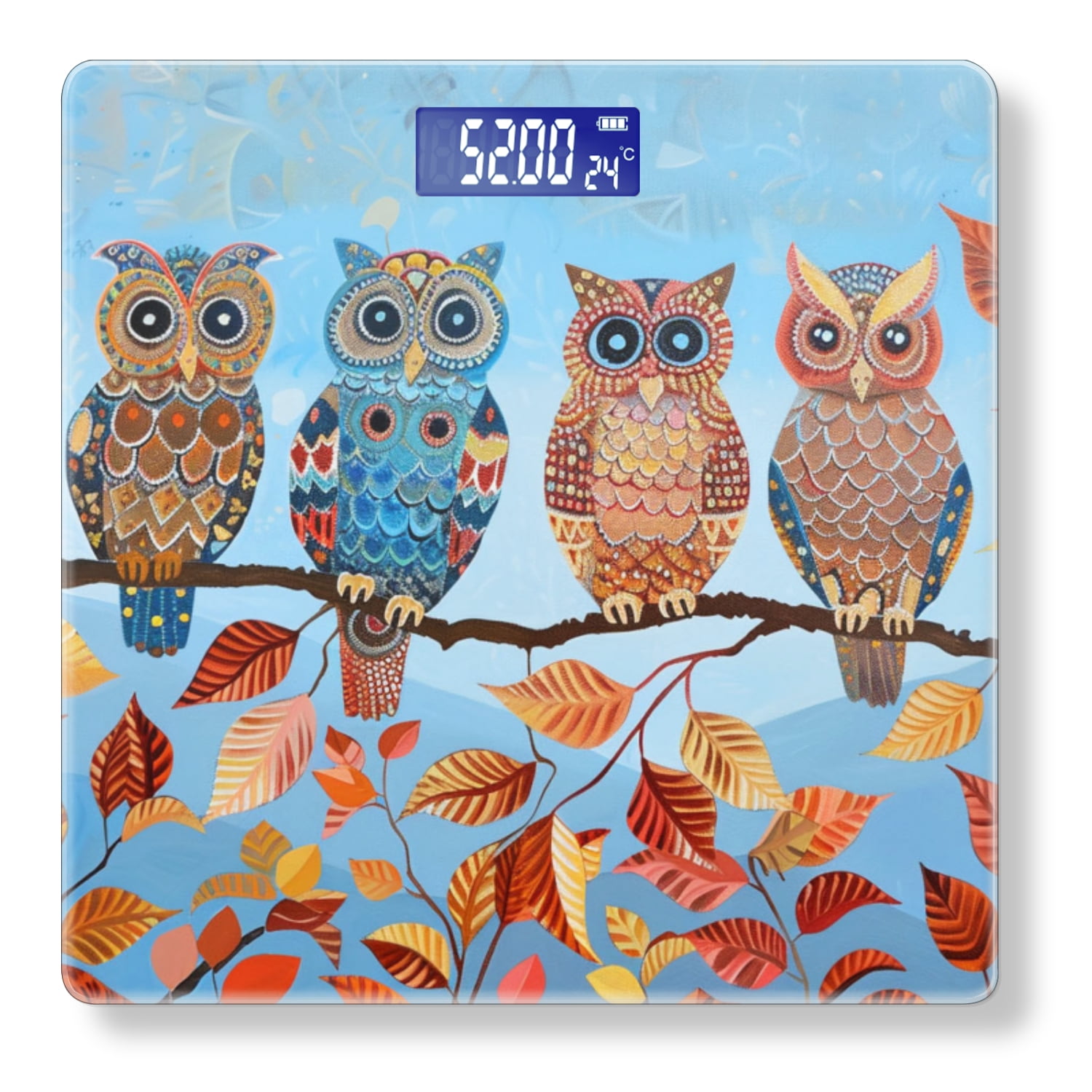 Bathroom Scale, Highly Accurate Digital Body Scale,Precisely Measures Weight up to 400 lbs-Colorful Painting Of Owls Sitting On Tree Branches
