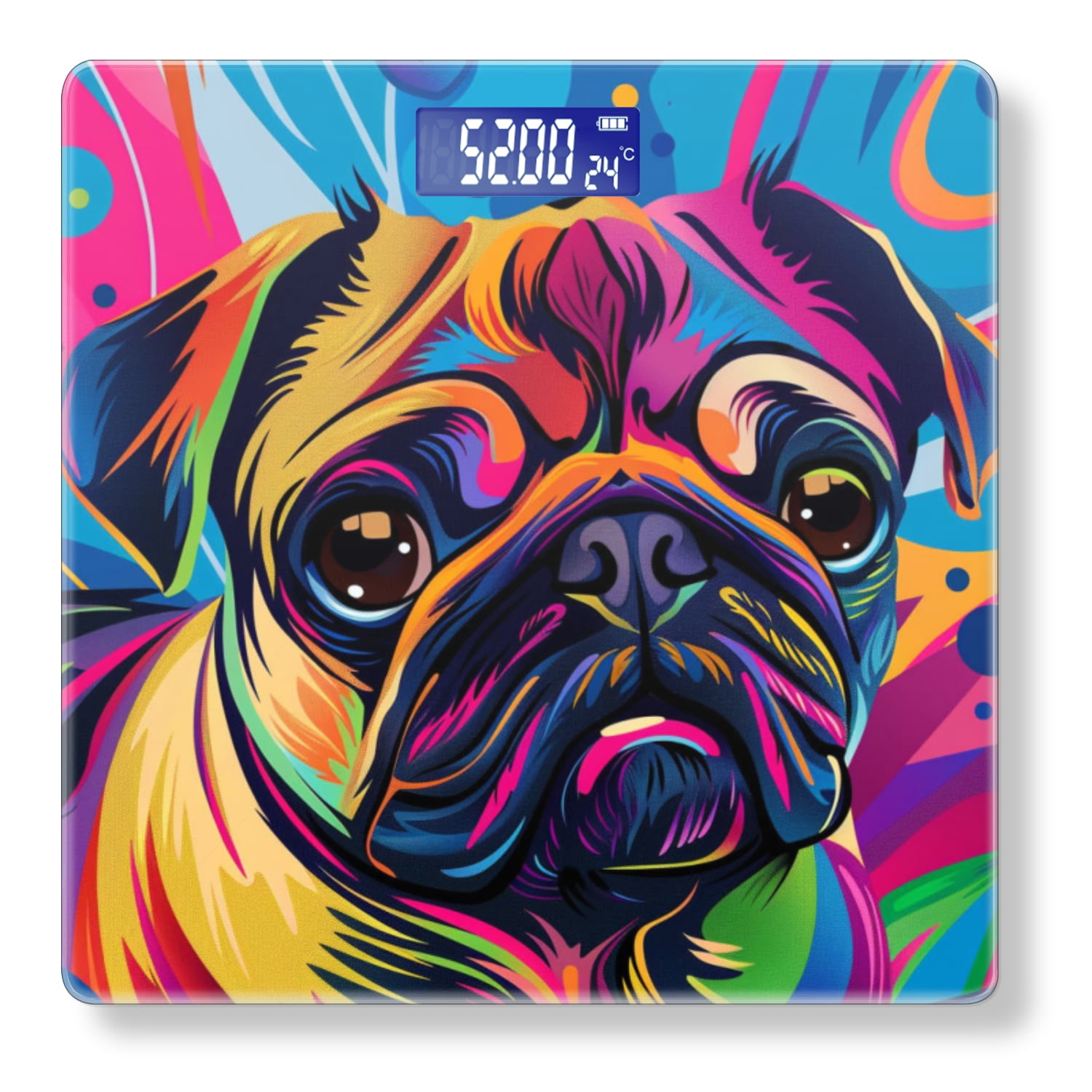 Bathroom Scale, Highly Accurate Digital Body Scale,Precisely Measures Weight up to 400 lbs-Colorful Pug, With Vibrant Colors And Colorful Background
