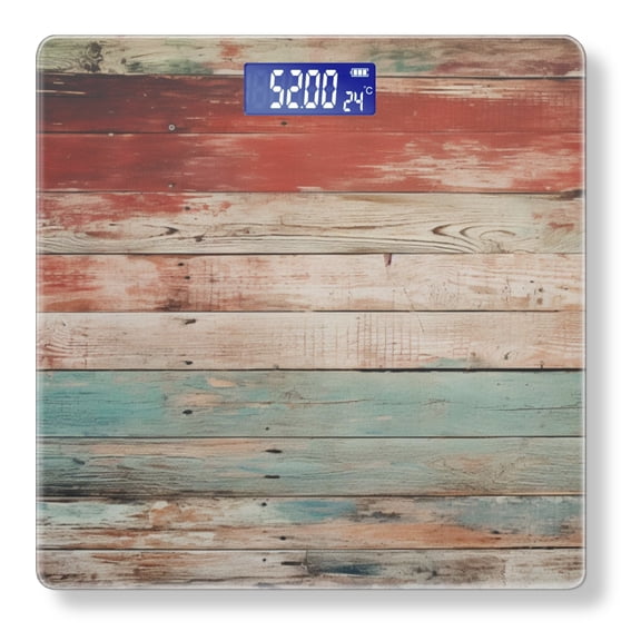 Bathroom Scale, Highly Accurate Digital Body Scale,Precisely Measures Weight up to 400 lbs-Colorful Rustic Wooden With Distressed Wooden