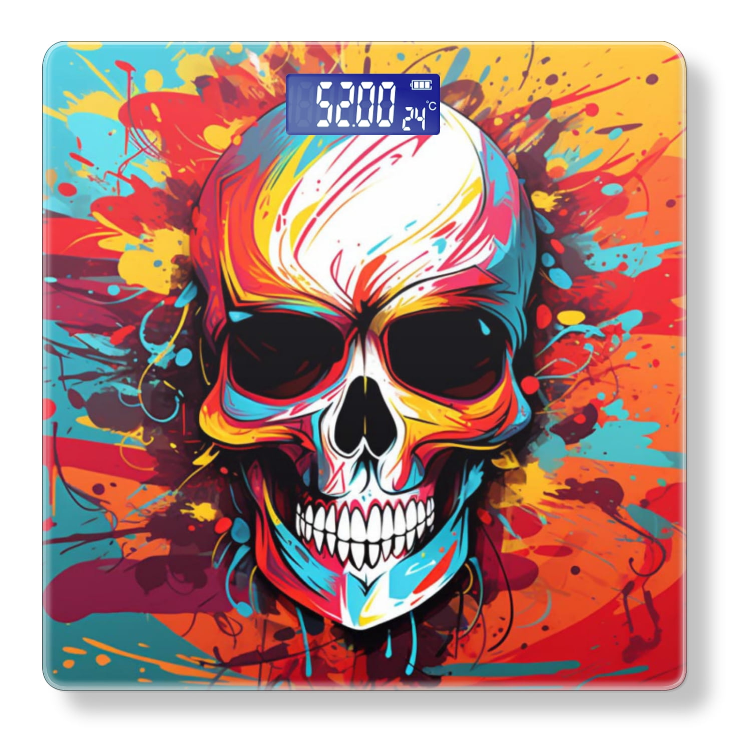 Bathroom Scale, Highly Accurate Digital Body Scale,Precisely Measures Weight up to 400 lbs-Colorful Skull With Vivid Color Splashes In The Background