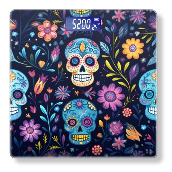 Bathroom Scale, Highly Accurate Digital Body Scale,Precisely Measures Weight up to 400 lbs-Colorful Skulls Faces Adorned In Vibrant Hues