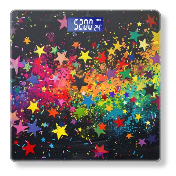Bathroom Scale, Highly Accurate Digital Body Scale,Precisely Measures Weight up to 400 lbs-Colorful Stars On Black Background