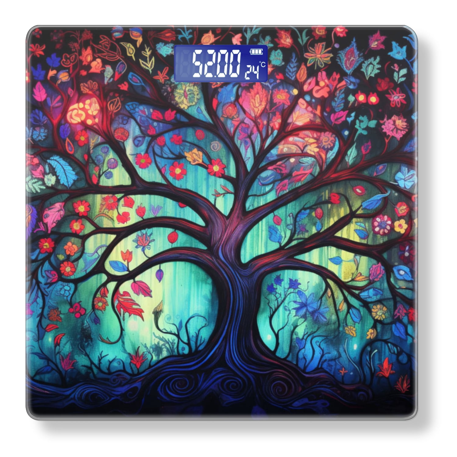 Bathroom Scale, Highly Accurate Digital Body Scale,Precisely Measures Weight up to 400 lbs-Colorful Tree Of Life With Leaves And Flowers