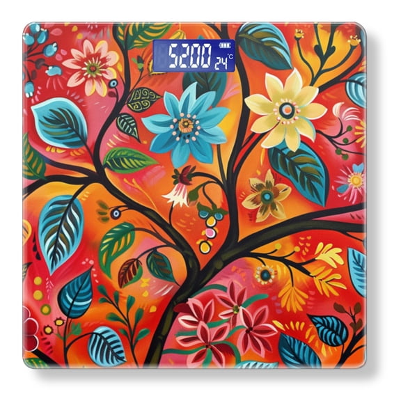 Bathroom Scale, Highly Accurate Digital Body Scale,Precisely Measures Weight up to 400 lbs-Colorful Tree With Leaves And Flowers In The Style Of Folk