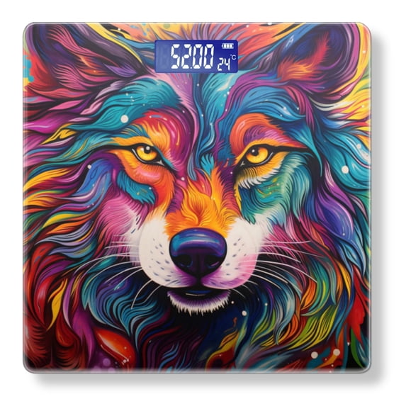 Bathroom Scale, Highly Accurate Digital Body Scale,Precisely Measures Weight up to 400 lbs-Colorful Wolf With Vibrant Fur Exuding Energy