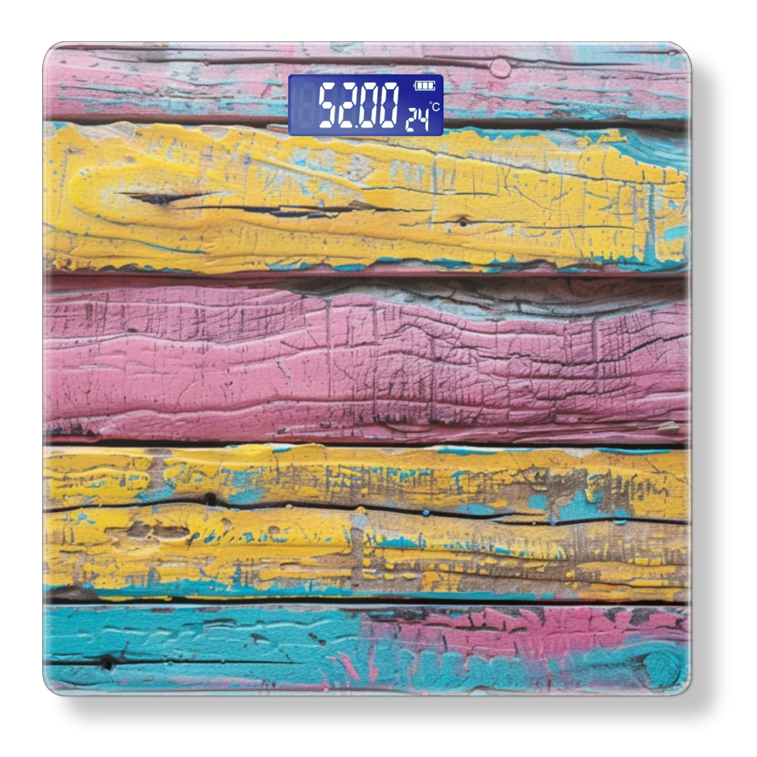 High Precision Body Weight Scale Smart Bathroom Scales with Large LCD Display(400lbs),Decorative for Bedroom-Colorful Wooden Background With Yellow