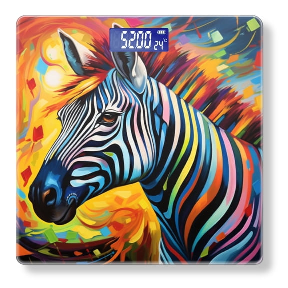 Bathroom Scale, Highly Accurate Digital Body Scale,Precisely Measures Weight up to 400 lbs-Colorful Zebra In The Style Of Abstract Art
