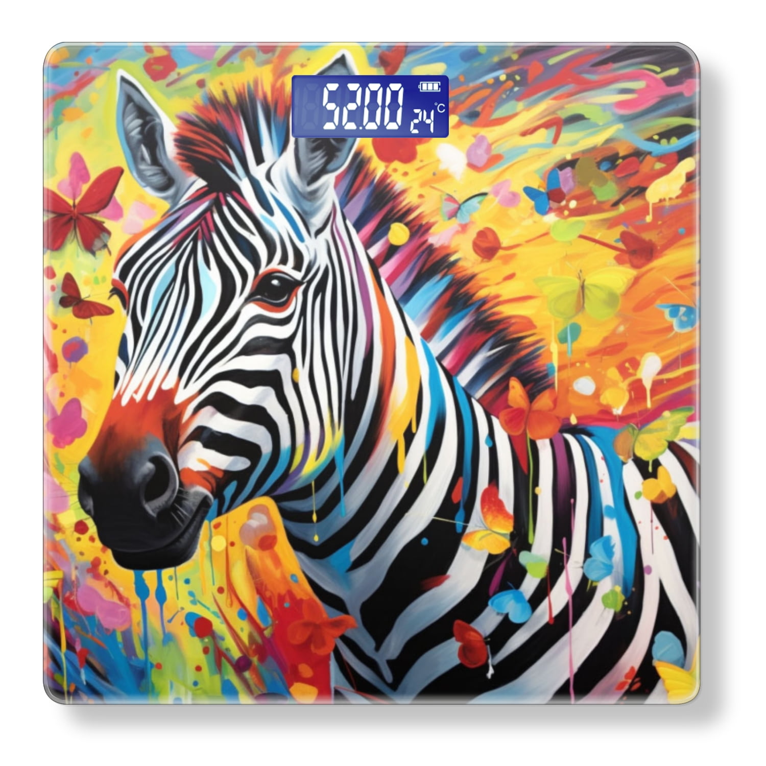 Bathroom Scale, Highly Accurate Digital Body Scale,Precisely Measures Weight up to 400 lbs-Colorful Zebra Painting With Array Of Vibrant Colors