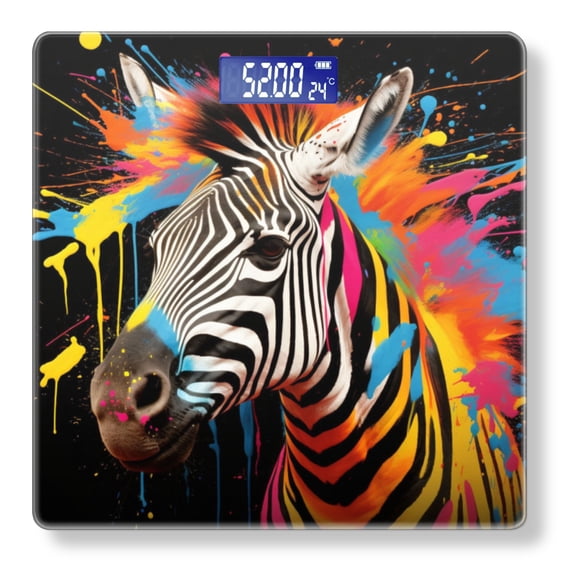 Bathroom Scale, Highly Accurate Digital Body Scale,Precisely Measures Weight up to 400 lbs-Colorful Zebra With Paint Splatters On Black Background