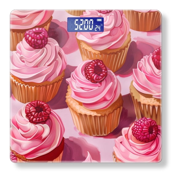 Bathroom Scale, Highly Accurate Digital Body Scale,Precisely Measures Weight up to 400 lbs-Cupcakes With Pink Frosting And Raspberries On Top
