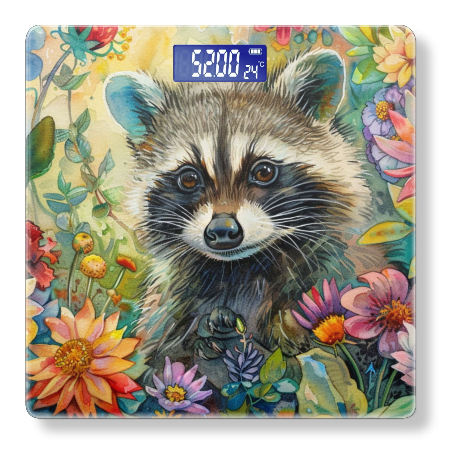 Bathroom Scale, Highly Accurate Digital Body Scale,Precisely Measures Weight up to 400 lbs-Cute Baby Raccoon Surrounded By Colorful Flowers
