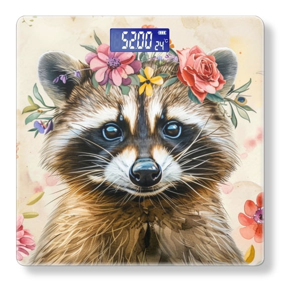 Bathroom Scale, Highly Accurate Digital Body Scale,Precisely Measures Weight up to 400 lbs-Cute Baby Raccoon Wearing Flowers In Hair