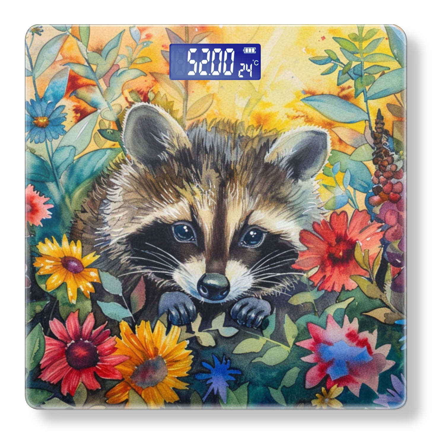 Bathroom Scale, Highly Accurate Digital Body Scale,Precisely Measures Weight up to 400 lbs-Cute Baby Racoon In The Middle Of Colorful Flowers