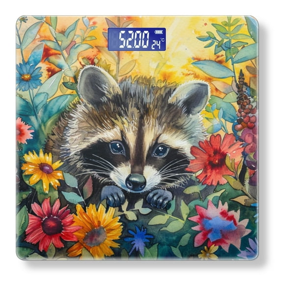 Bathroom Scale, Highly Accurate Digital Body Scale,Precisely Measures Weight up to 400 lbs-Cute Baby Racoon In The Middle Of Colorful Flowers