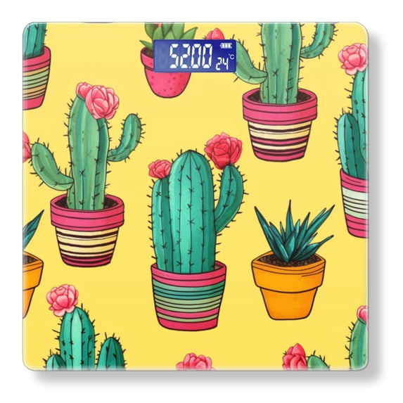 Bathroom Scale, Highly Accurate Digital Body Scale,Precisely Measures Weight up to 400 lbs-Cute Cacti In Pots