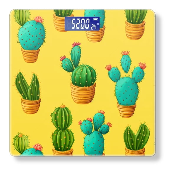 Bathroom Scale, Highly Accurate Digital Body Scale,Precisely Measures Weight up to 400 lbs-Cute Cartoon Cacti In Pots
