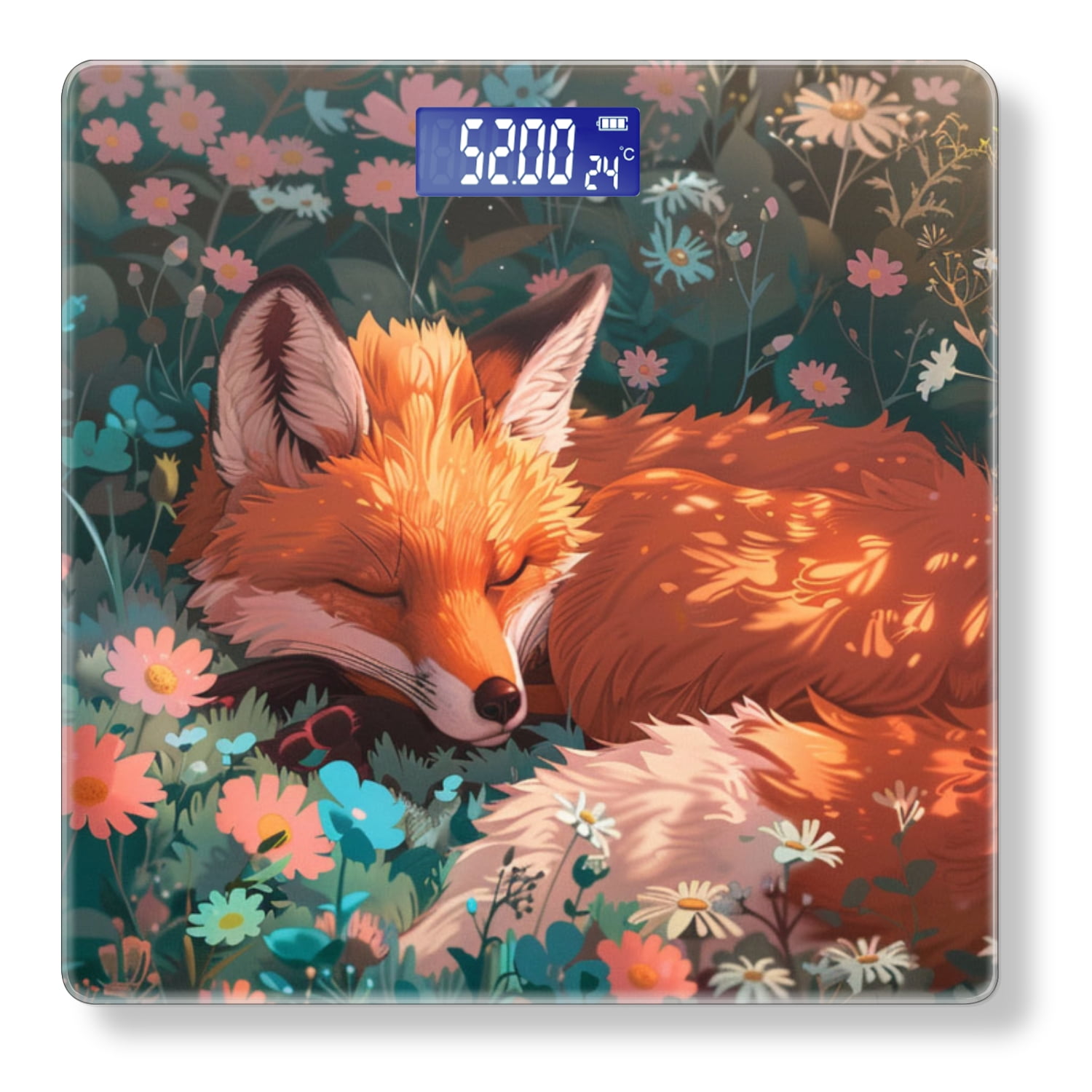 Bathroom Scale, Highly Accurate Digital Body Scale,Precisely Measures Weight up to 400 lbs-Cute Fox Sleeping Among The Flowers With Warm Colors
