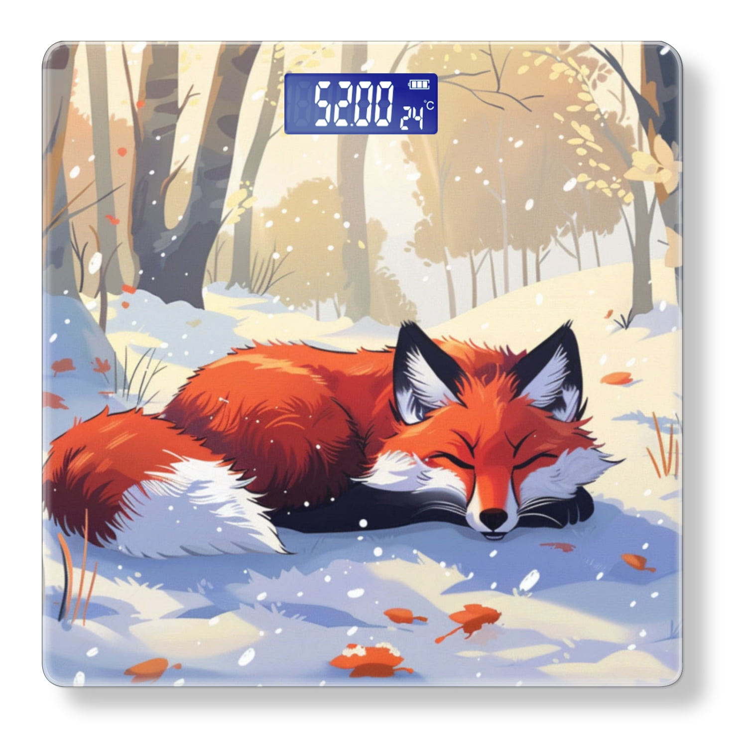 Bathroom Scale, Highly Accurate Digital Body Scale,Precisely Measures Weight up to 400 lbs-Cute Fox Sleeping In The Snow With Forest