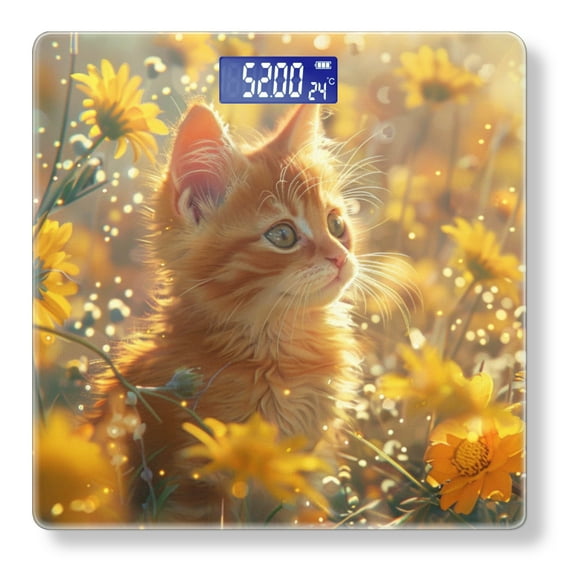 Bathroom Scale, Highly Accurate Digital Body Scale,Precisely Measures Weight up to 400 lbs-Cute Ginger Kitten In The Midst Of Yellow Flowers