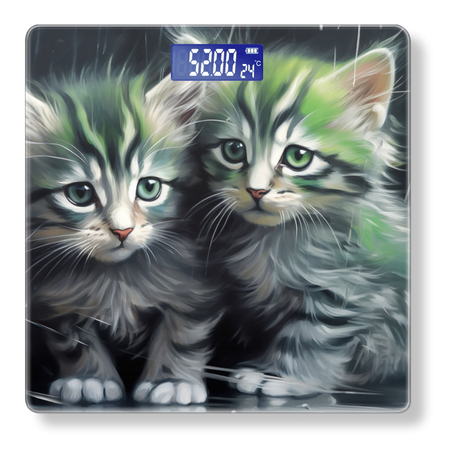 Bathroom Scale, Highly Accurate Digital Body Scale,Precisely Measures Weight up to 400 lbs-Cute Green And White Kittens Sitting Together In The Rain