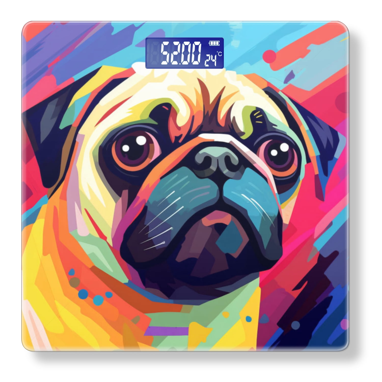 Bathroom Scale, Highly Accurate Digital Body Scale,Precisely Measures Weight up to 400 lbs-Cute Pug Dog With Colorful Background