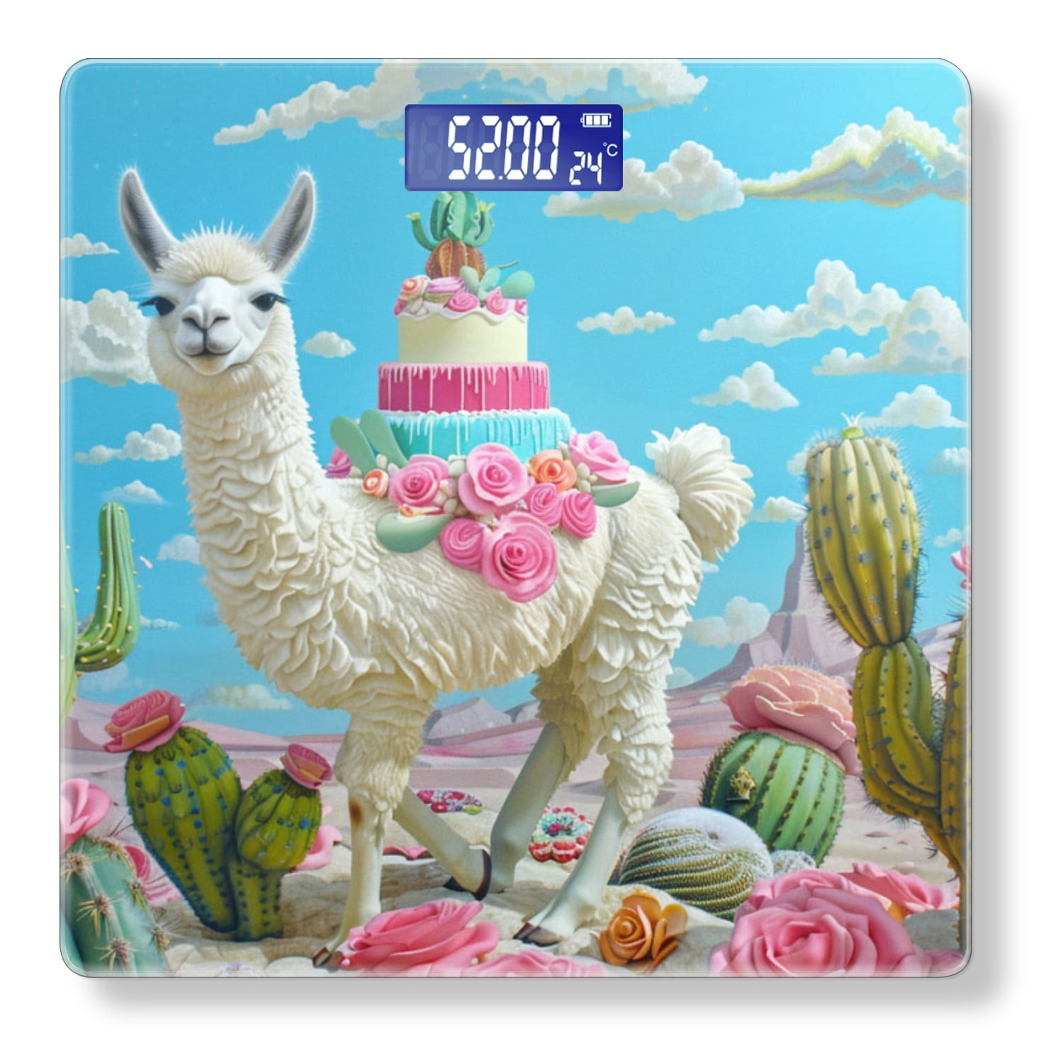 Bathroom Scale, Highly Accurate Digital Body Scale,Precisely Measures Weight up to 400 lbs-Cute Teal Background With Colorful Cacti And Llamas