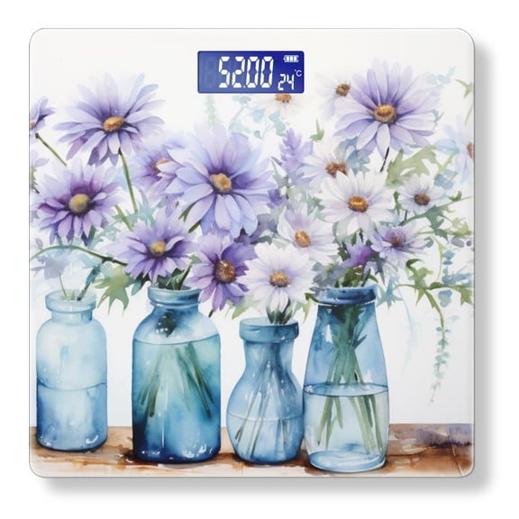 Bathroom Scale, Highly Accurate Digital Body Scale,Precisely Measures Weight up to 400 lbs-Daisies In Blue Glass Bottles