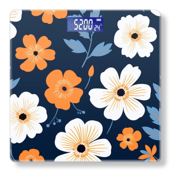 Bathroom Scale, Highly Accurate Digital Body Scale,Precisely Measures Weight up to 400 lbs-Dark Blue Background With Orange And Navy Floral