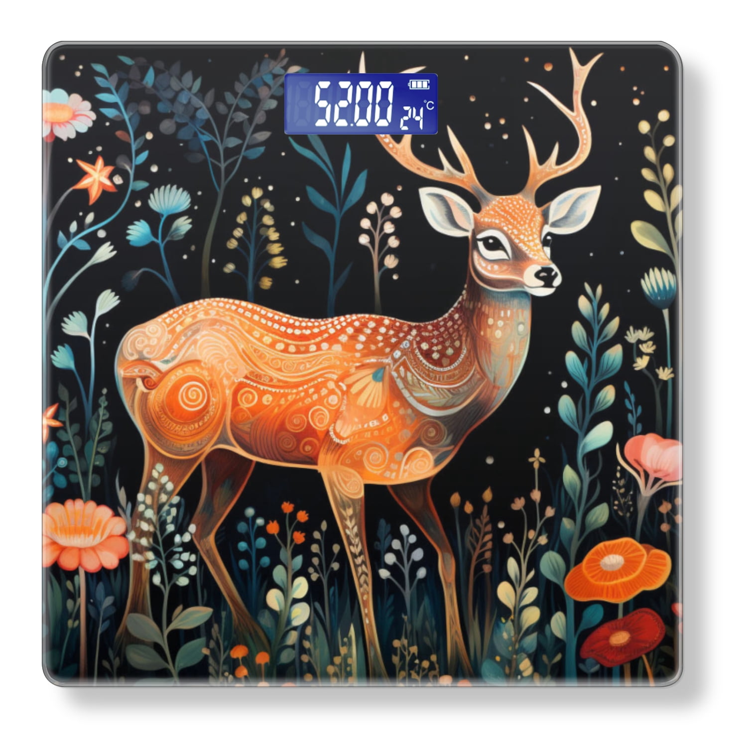 Bathroom Scale, Highly Accurate Digital Body Scale,Precisely Measures Weight up to 400 lbs-Deer In The Night Garden Surrounded By Flowers