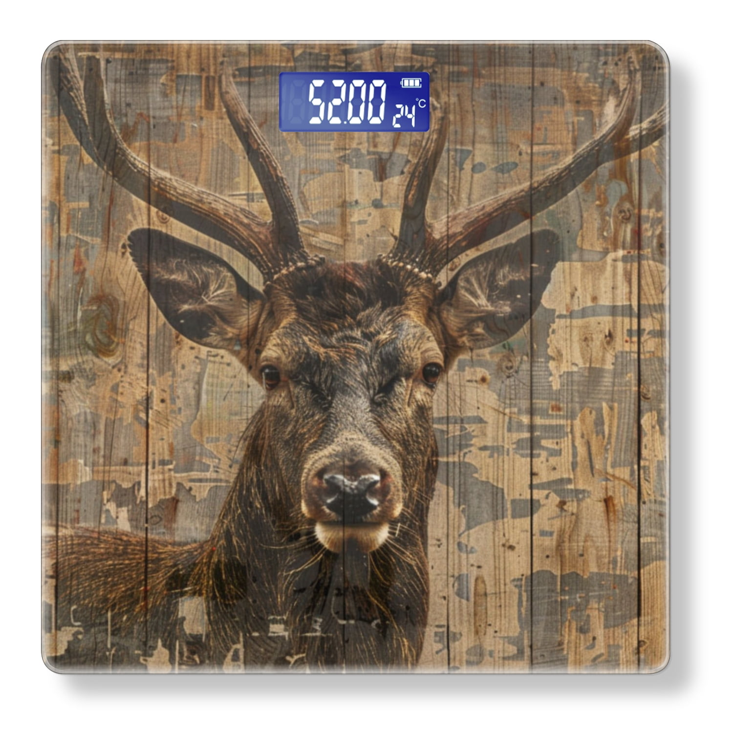 Bathroom Scale, Highly Accurate Digital Body Scale,Precisely Measures Weight up to 400 lbs-Deer Portrait On Wooden Wall
