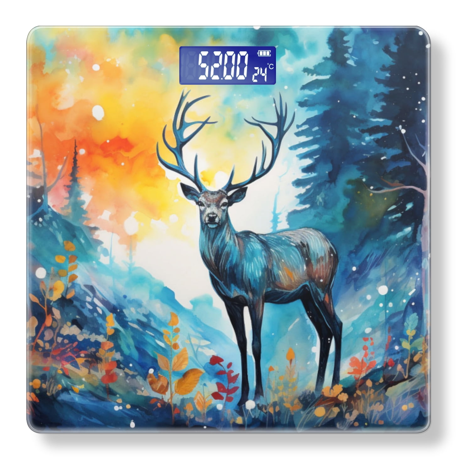 High Precision Body Weight Scale Smart Bathroom Scales with Large LCD Display(400lbs),Decorative for Bedroom-Deer Stands On The Road With A Starry Sky