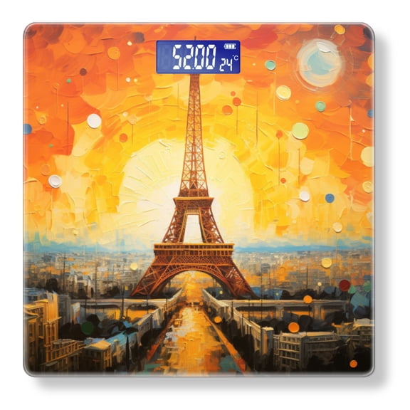 Bathroom Scale, Highly Accurate Digital Body Scale,Precisely Measures Weight up to 400 lbs-Eiffel Tower In Sunset Sky With Orange And Yellow Hues