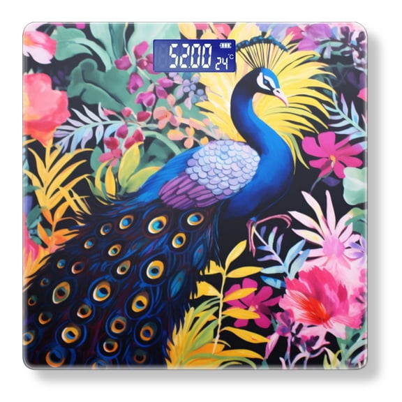 Bathroom Scale, Highly Accurate Digital Body Scale,Precisely Measures Weight up to 400 lbs-Elegant Peacock Surrounded By Lush Flowers