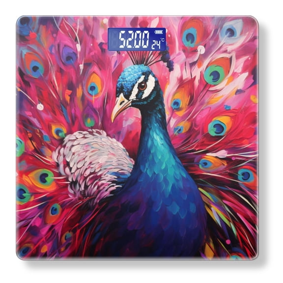Bathroom Scale, Highly Accurate Digital Body Scale,Precisely Measures Weight up to 400 lbs-Elegant Peacock With Feathers Spread Wide