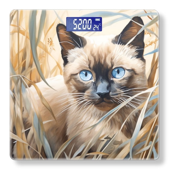 Bathroom Scale, Highly Accurate Digital Body Scale,Precisely Measures Weight up to 400 lbs-Elegant Siamese Cat With Blue Eyes Hiding In Tall Grasses