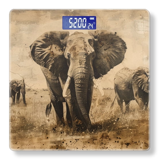 Bathroom Scale, Highly Accurate Digital Body Scale,Precisely Measures Weight up to 400 lbs-Elephants In The Savannah With Sepia Tones And Splashes