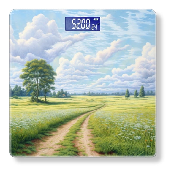 Bathroom Scale, Highly Accurate Digital Body Scale,Precisely Measures Weight up to 400 lbs-Endless Green Field With White Flowers