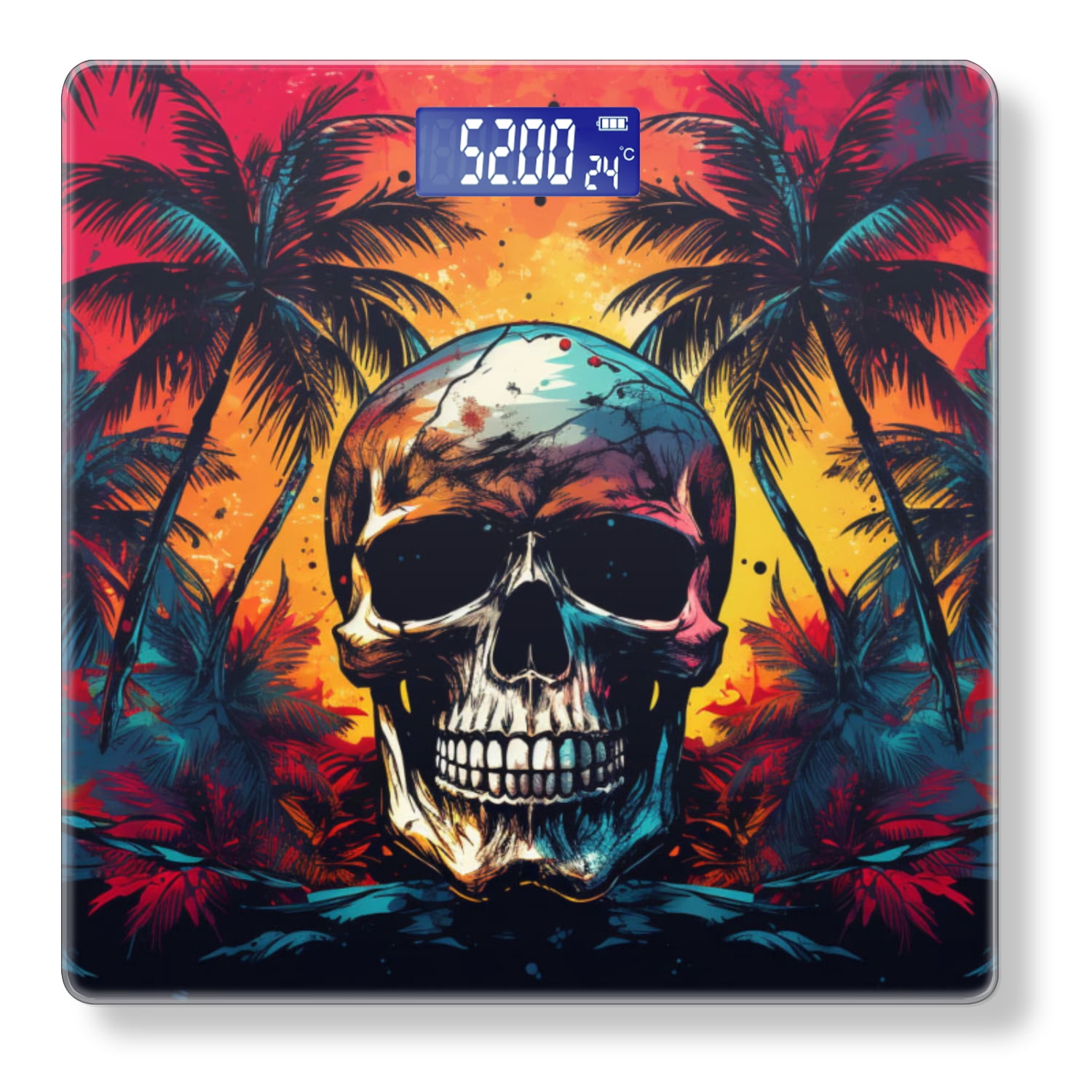 High Precision Body Weight Scale Smart Bathroom Scales with Large LCD Display(400lbs),Decorative for Bedroom-Epic Composition Of Skull And Palm Trees