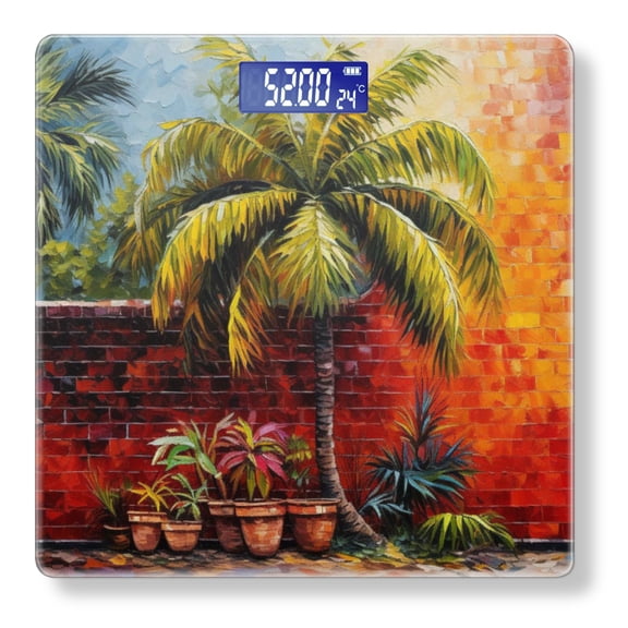 Bathroom Scale, Highly Accurate Digital Body Scale,Precisely Measures Weight up to 400 lbs-Exotic Palm Tree In Front Of Red Brick Wall
