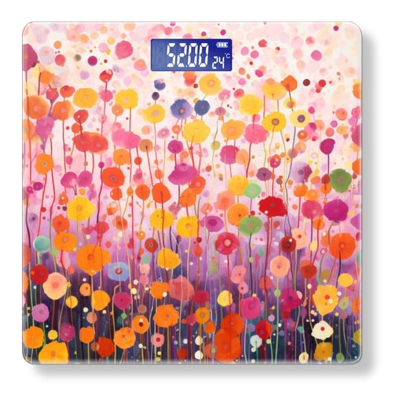 Bathroom Scale, Highly Accurate Digital Body Scale,Precisely Measures Weight up to 400 lbs-Field Of Flowers Painted In Watercolor With Dots
