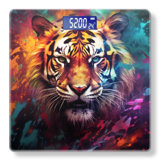 Bathroom Scale, Highly Accurate Digital Body Scale,Precisely Measures Weight up to 400 lbs-Fierce Tiger With Vibrant Colors